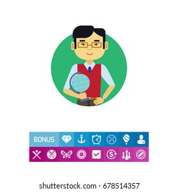 Male teacher with globe