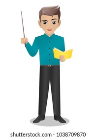 Male Teacher Holding Pointer and Book