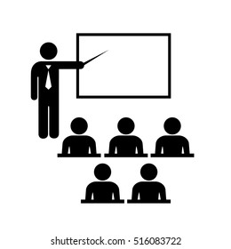 Male Teacher Icon With Pointer Vector Illustration Isolated On White Background. Teacher And Class Icon. Teacher Icon Clip Art. Teacher And Audience Sign.