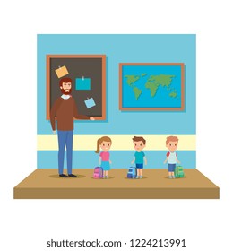 male teacher with kids in the classroom