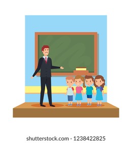 male teacher with kids in the classroom