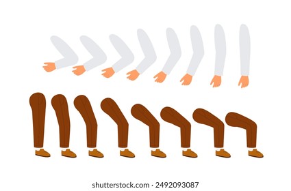 Male teacher legs and arms set. Feet and hands in suit. Pack of legs in arms. Design elements for creating animations, custmozations. Education and learning. Flat vector collection