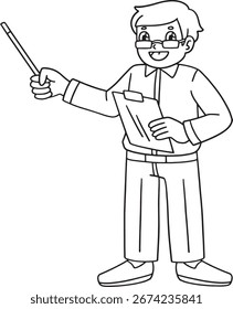 Male Teacher with a Pointer Standing Isolated 