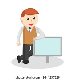 Male teacher standing beside sign illustration