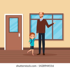 male teacher with student boy in the school scene