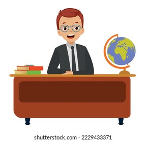 male teacher at teacher's desk
