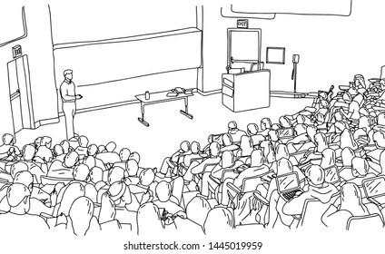 male teacher teaching students in slope room vector illustration sketch doodle hand drawn with black lines isolated on white background