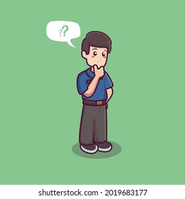 A Male Teacher Who Is Thinking. A Cute Teacher Vector. Back To School Background. Confused Expression Vector