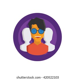 Male With Team Illustration - Flat Icon