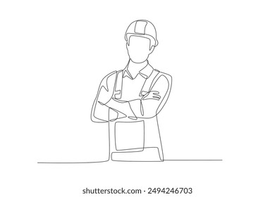 Male technician. Labor concept one-line drawing