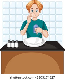 A male teen apply after shave illustration