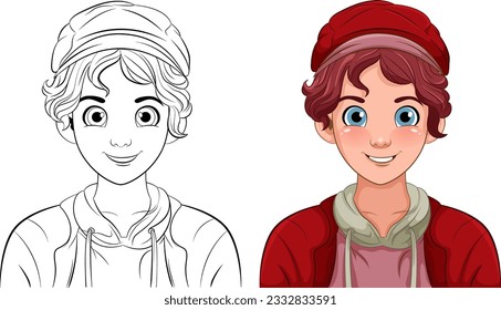 Male teen cartoon wearing hat illustration
