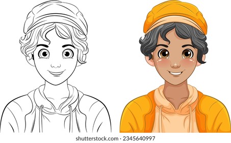 Male teen cartoon wearing hat illustration