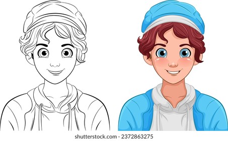 Male teen cartoon wearing hat illustration