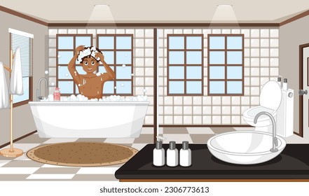 A male teen taking a bath illustration
