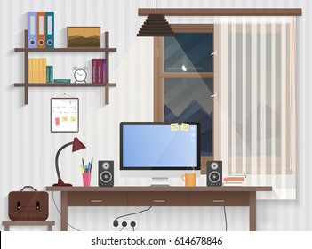 Male teenager room with workplace. Modern man style room interior design with furniture.