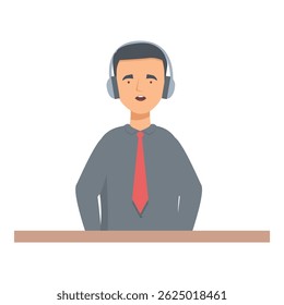 Male telemarketer is wearing a headset and speaking with a customer