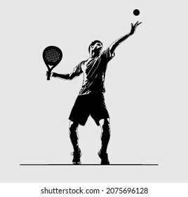 Male Tennis padel Player Icon Illustration. Paddle Sport Vector Graphic Symbol Clip Art. Sketch Black Sign young man is padel tennis player jump to the ball good looking for posts and poster video - Shutterstock ID 2075696128