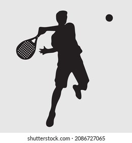 Male Tennis padel Player Icon Illustration. Paddle Sport Vector Graphic Symbol Clip Art. Sketch Black Sign young Female is padel tennis player jump to the ball good looking for posts