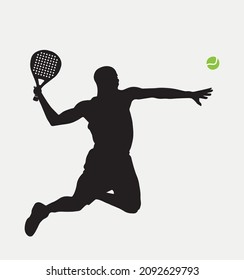 Male Tennis padel Player Icon Illustration. Paddle Sport Vector Graphic Symbol Clip Art. Sketch Black Sign young Female is padel tennis player jump to the ball good looking for posts
