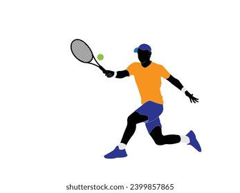 Male tennis player playing tennis hand drawn art illustration. Tenis player vector.