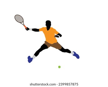 Male tennis player playing tennis hand drawn art illustration. Tenis player vector.