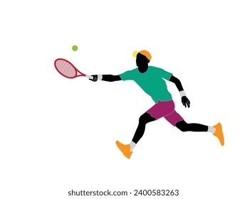 Male tennis player playing tennis hand drawn art illustration. Tenis player vector.