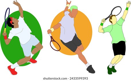 Male Tennis Player Pose Vector Flat Illustration