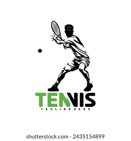 Diseño de ilustración vectorial de silueta de jugador de tenis masculino