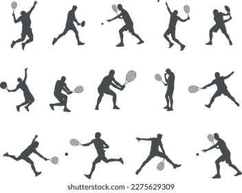 Male tennis player silhouettes, Tennis player silhouette, Man tennis player vector, Tennis player SVG svg