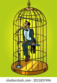 A Male Tenor Singer In A Bird Cage. Musical Voice Concept