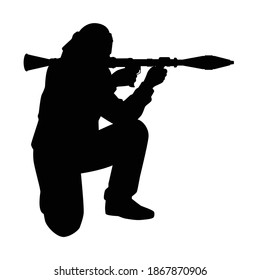 Male Terrorist With Weapon Silhouette Vector On White