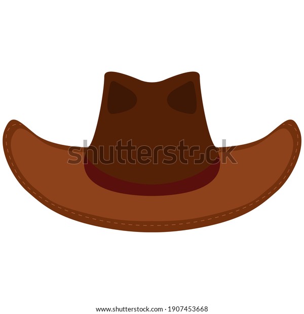 Male texas cowboy hat with wide brim flat\
vector. Brown sheriff headdress isolated on white background.\
Carnival cap illustration