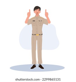 male Thai government officers in uniform. Thai man teacher giving thumb up, good job, very well. Flat Vector illustration