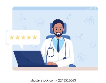 Male therapist reviews flat concept vector illustration. Choosing doctor. Editable 2D cartoon characters on white for web design. Consultation creative idea for website, mobile, presentation