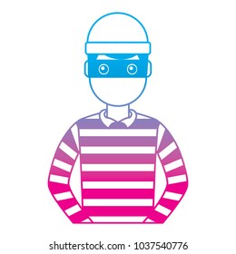 male thief avatar mask cap and striped clothes vector illustration degrade color line graphic