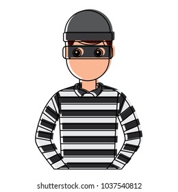 male thief avatar mask cap and striped clothes vector illustration