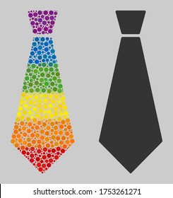 Male tie composition icon of round items in various sizes and spectrum color hues. A dotted LGBT-colored Male tie for lesbians, gays, bisexuals, and transgenders.