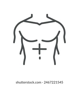 Männliches Torso-Symbol. Isolierte Liniendarstellung des menschlichen männlichen Rumpfes, die das Bewegungsapparat, die Fitness und die Anatomie darstellt. Perfekt für Anwendungen in den Bereichen Medizin, Gesundheit und Fitness.