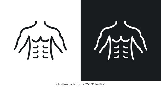 Male torso icon set. Vector symbols in black and white colors.