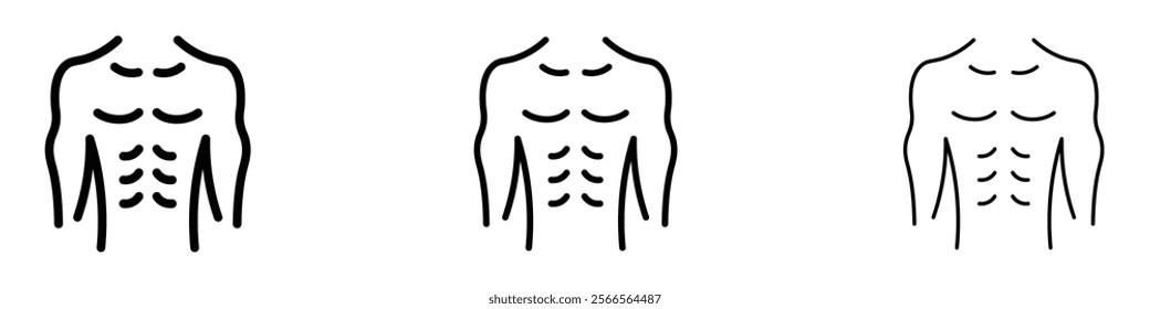 Male torso icon in tree different line stroke sizes.