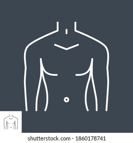 Icono de línea delgada vectorial de torso macho. Aislado sobre fondo negro. Trazo editable. Ilustración vectorial.