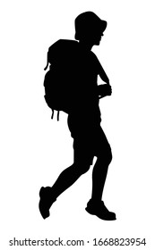 Male tourist with backpack silhouette vector