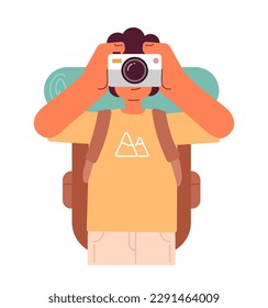 Male tourist taking pictures with instant camera semi flat colorful vector character. Editable half body person on white. Simple cartoon spot illustration for web graphic design and animation
