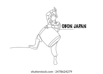 Male traditional drummer. Obon japan concept one-line drawing