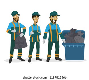 male trash collectors character illustration