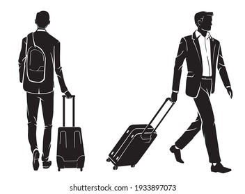 Male Traveler with rolling trolley luggage