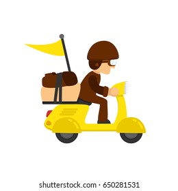 Male Traveller on gold scooter wearing leather cloth