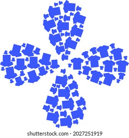 Male t-shirt curl flower cluster. Element curl done from oriented male t-shirt items. Vector flower collage in flat style.