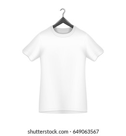 Male T-shirt template on the hanger. Illustration isolated on background. Graphic concept for your design